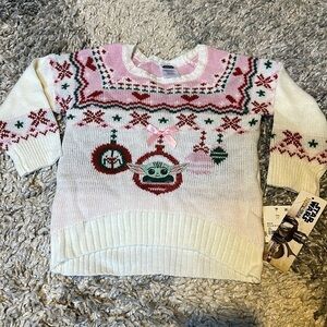 Star Wars The Child Knit Sweater w/ Hearts and Bow and Baby Yoda Embroidered